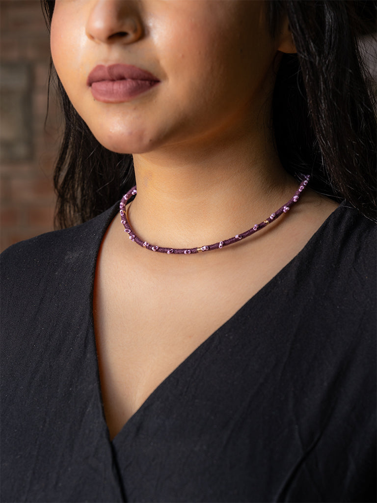 Purple Cord Choker With Beads