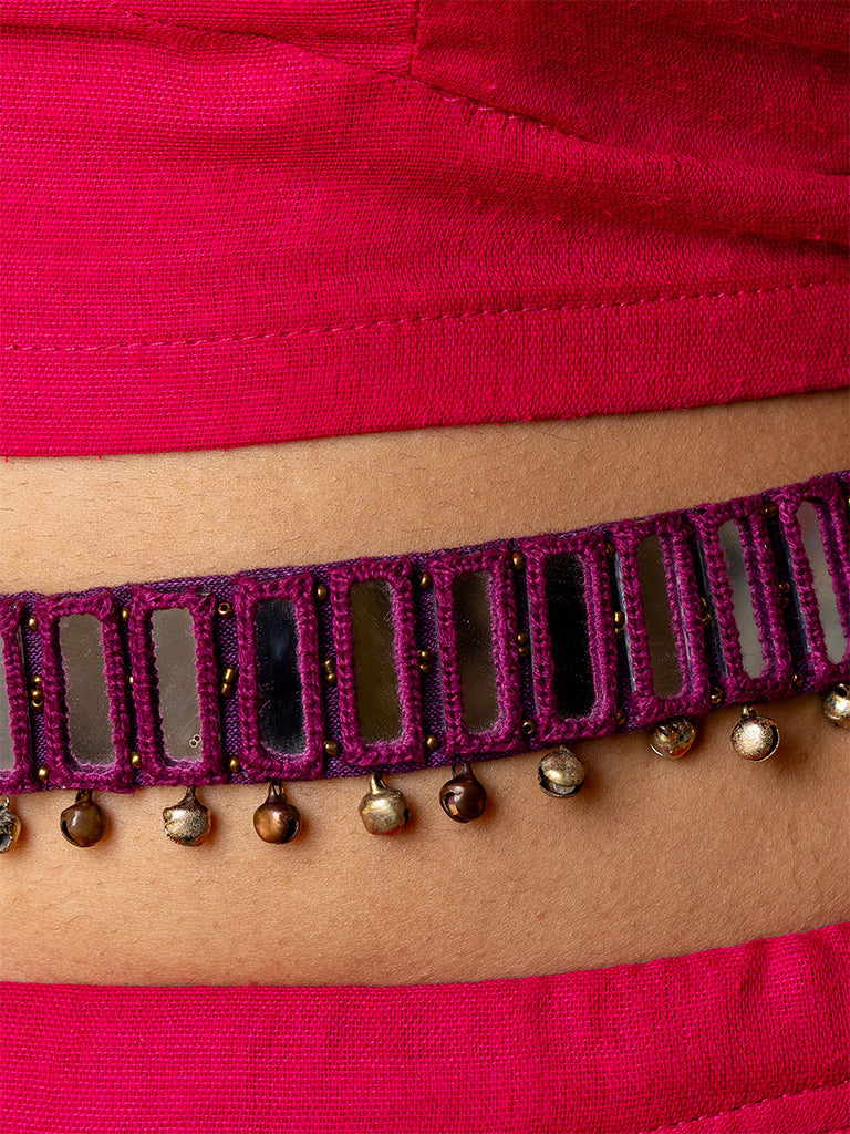 Purple Rectangular Mirror Waist Belt