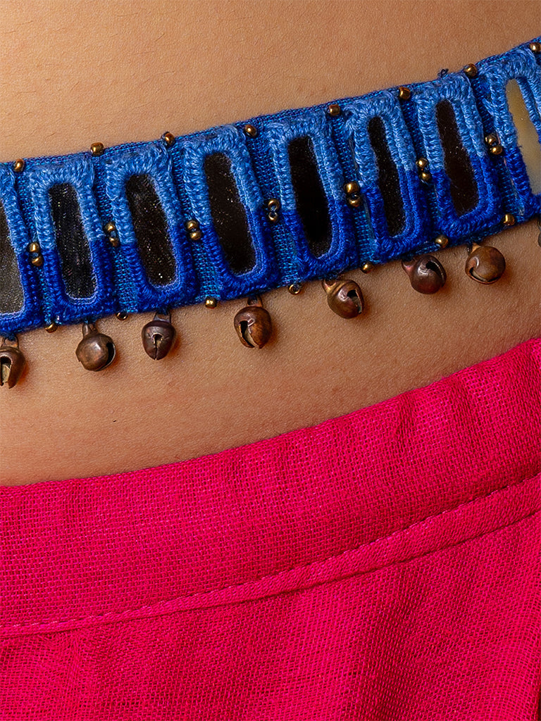 Blue Shadedrectangular Mirror Waist Belt