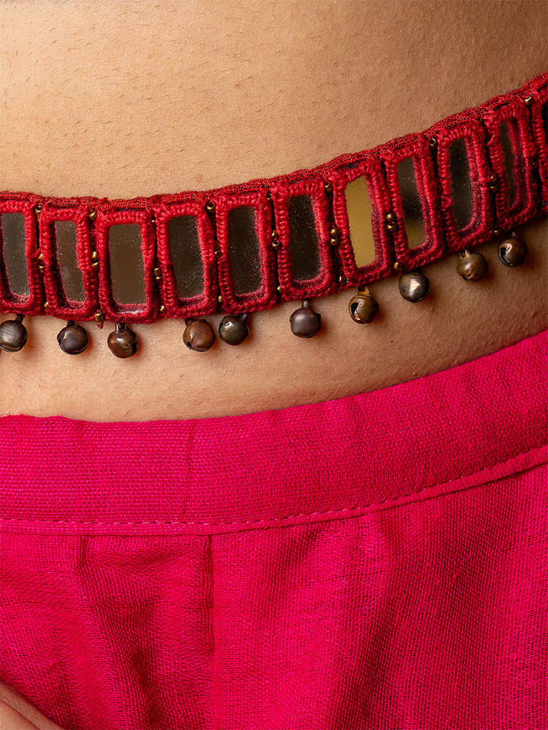 Maroon Shaded Rectangular Mirror Waist Belt