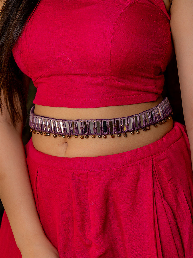 Purple Shaded Rectangular Mirror Waist Belt