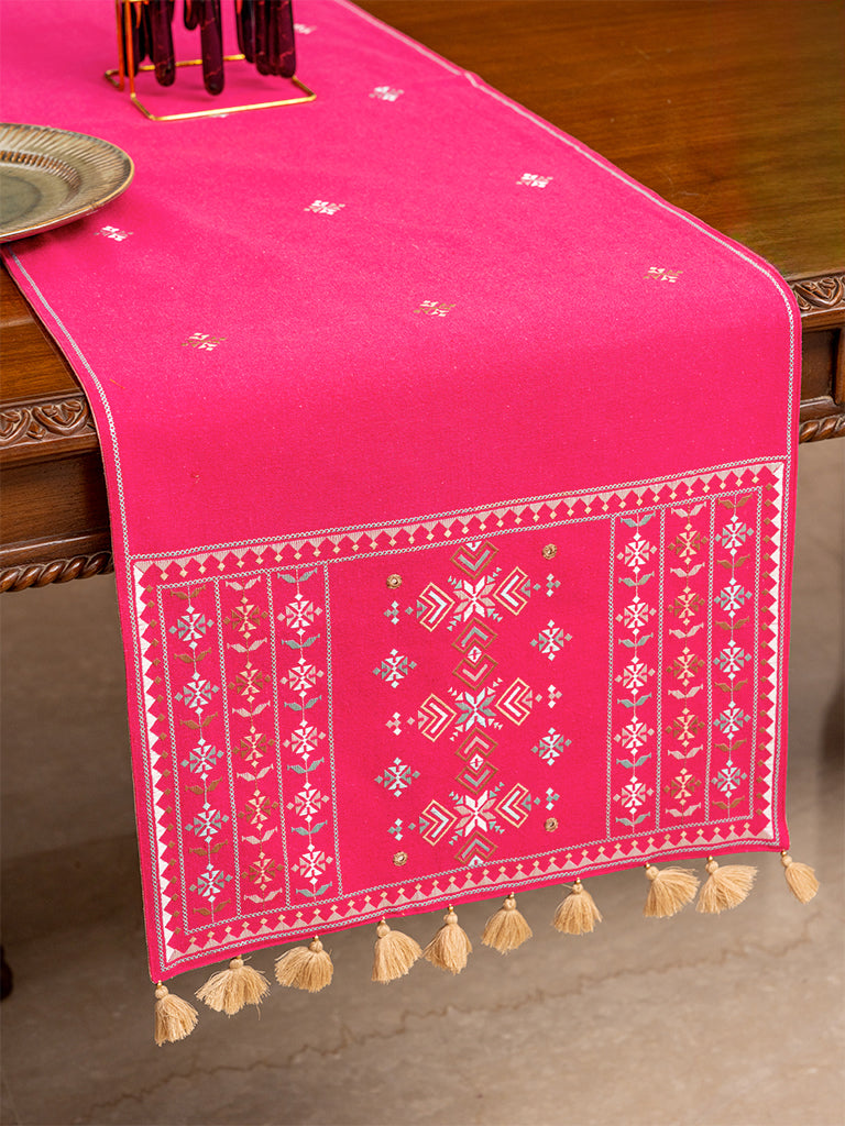 Classic Mirror And Sujni Hand-embroidered Runner