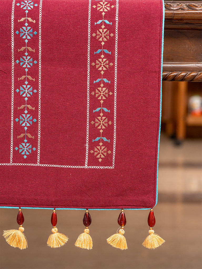 Vintage Sujni Beads With Tassels Runner