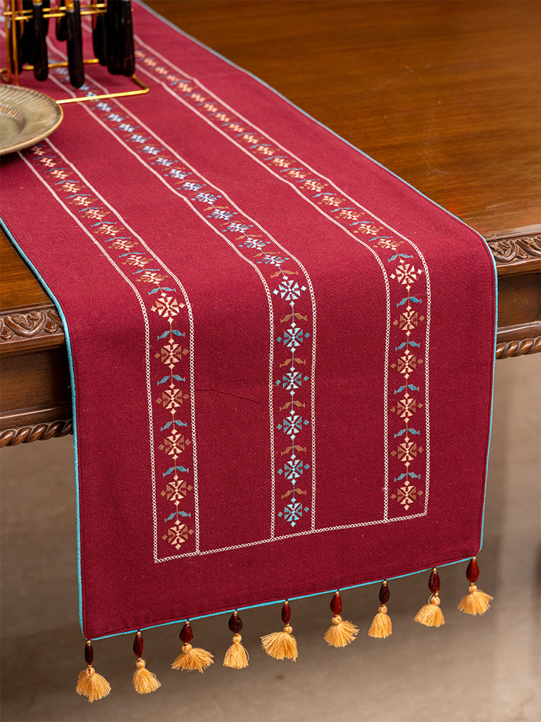 Vintage Sujni Beads With Tassels Runner