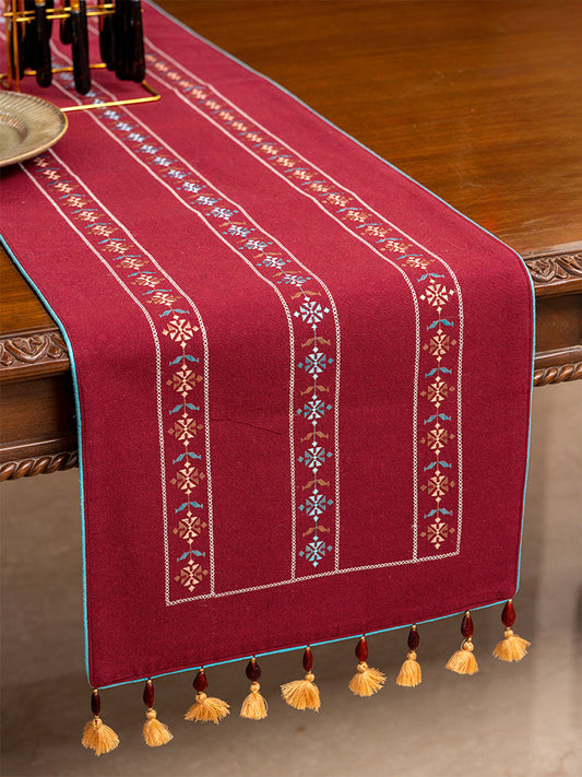 Vintage Sujni Beads With Tassels Runner