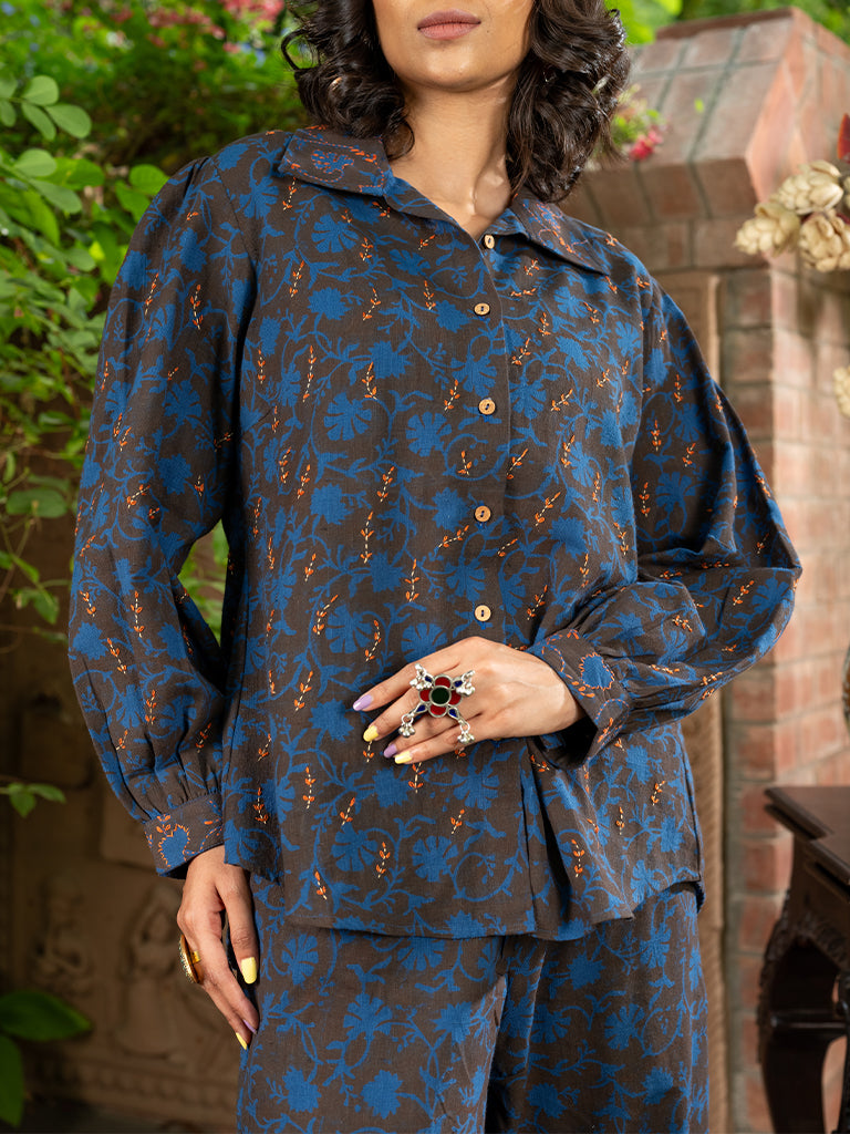 Co-ord Set With Blockprint And Hand Embroidery