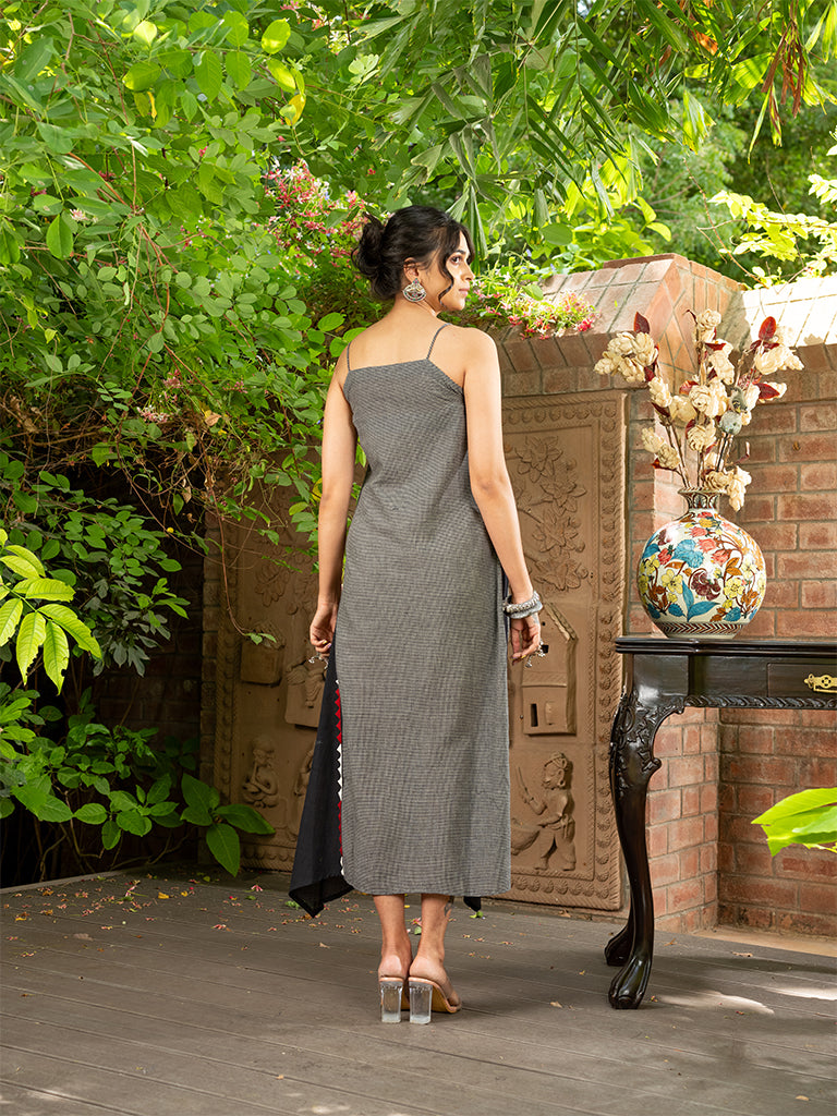 Spaghetti Dress With Applique And Mirror Work on Karnatak Weave
