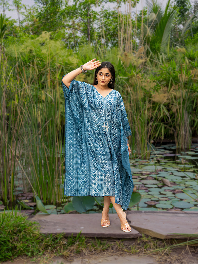 Shibori Pleated Kaftan with Mirror work