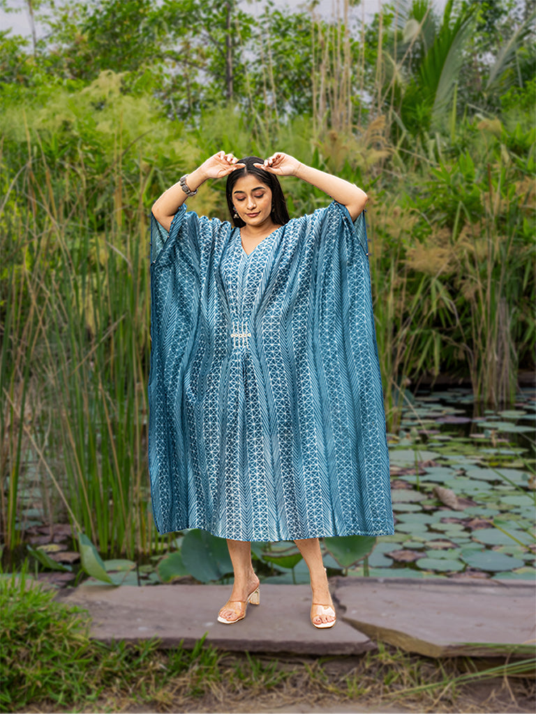 Shibori Pleated Kaftan with Mirror work