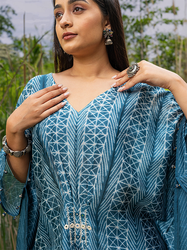 Shibori Pleated Kaftan with Mirror work
