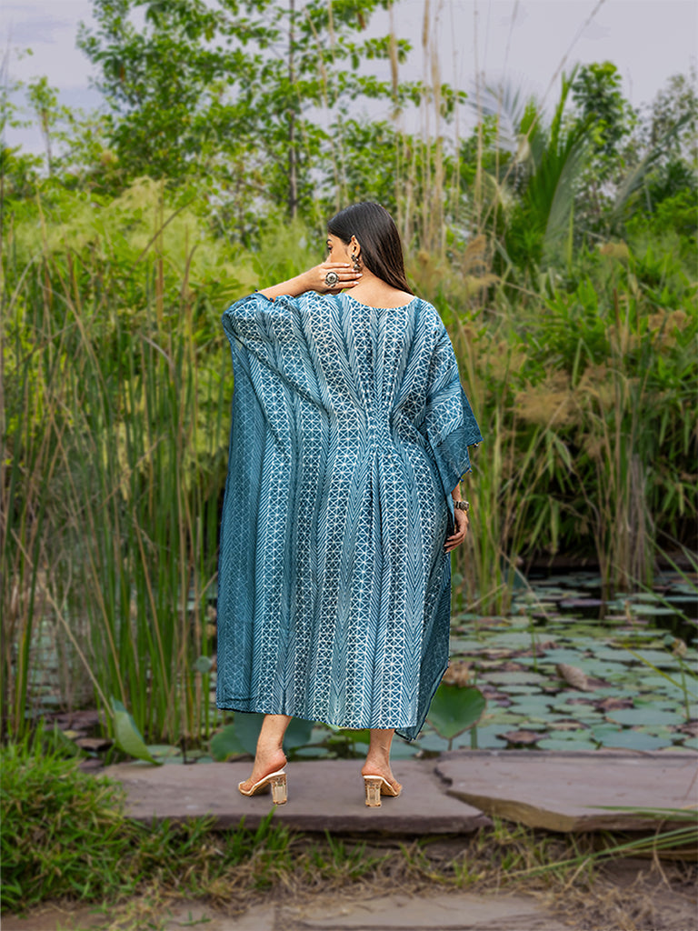 Shibori Pleated Kaftan with Mirror work