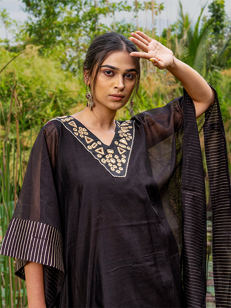 Mirror Work V-Neck Long Kaftan