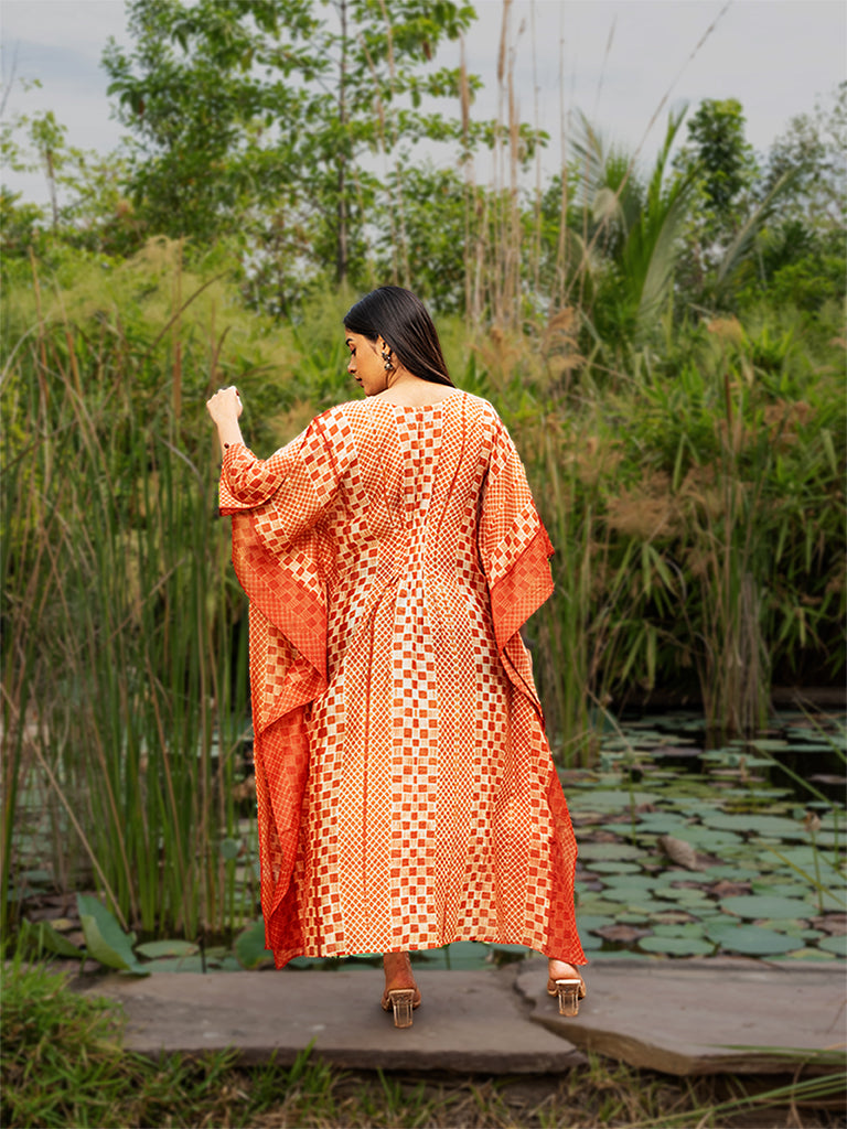 Shibori Pleated Kaftan with Mirror work