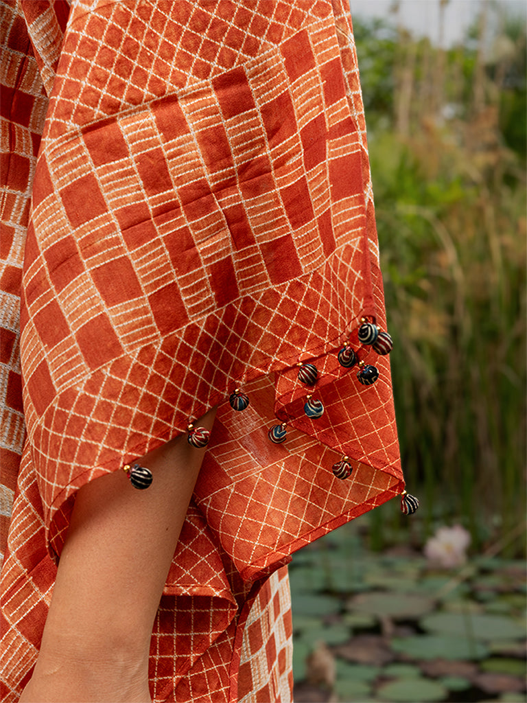 Shibori Pleated Kaftan with Mirror work