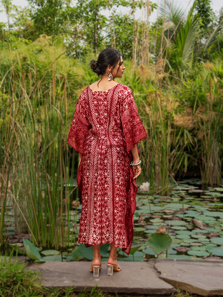 Shibori Pleated Kaftan with Mirror work