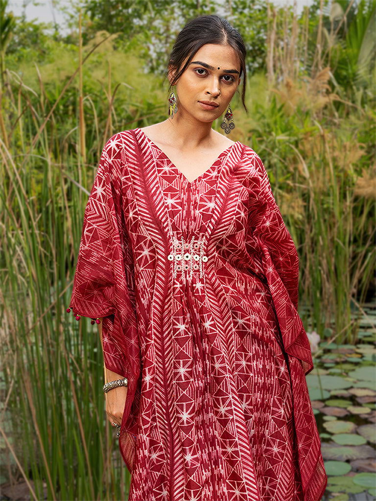 Shibori Pleated Kaftan with Mirror work