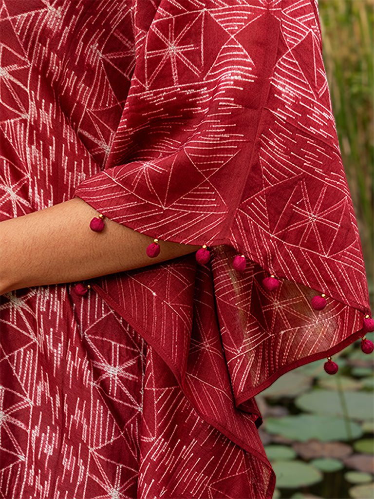 Shibori Pleated Kaftan with Mirror work