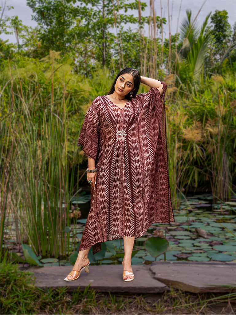 Shibori Pleated Kaftan with Mirror work