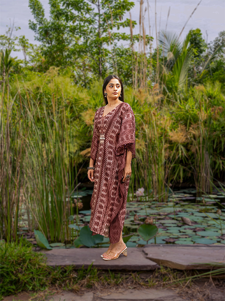 Shibori Pleated Kaftan with Mirror work