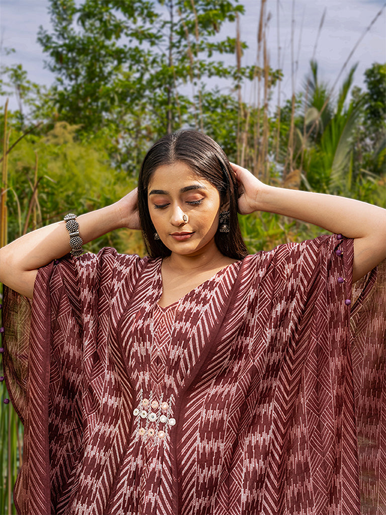 Shibori Pleated Kaftan with Mirror work