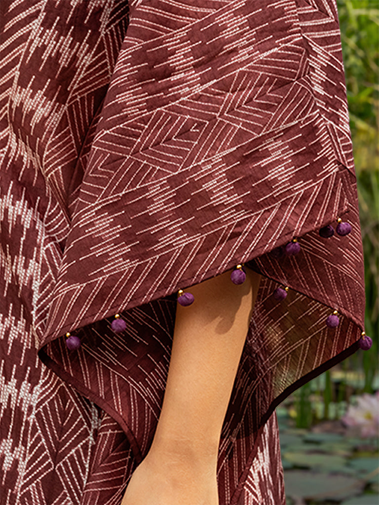 Shibori Pleated Kaftan with Mirror work