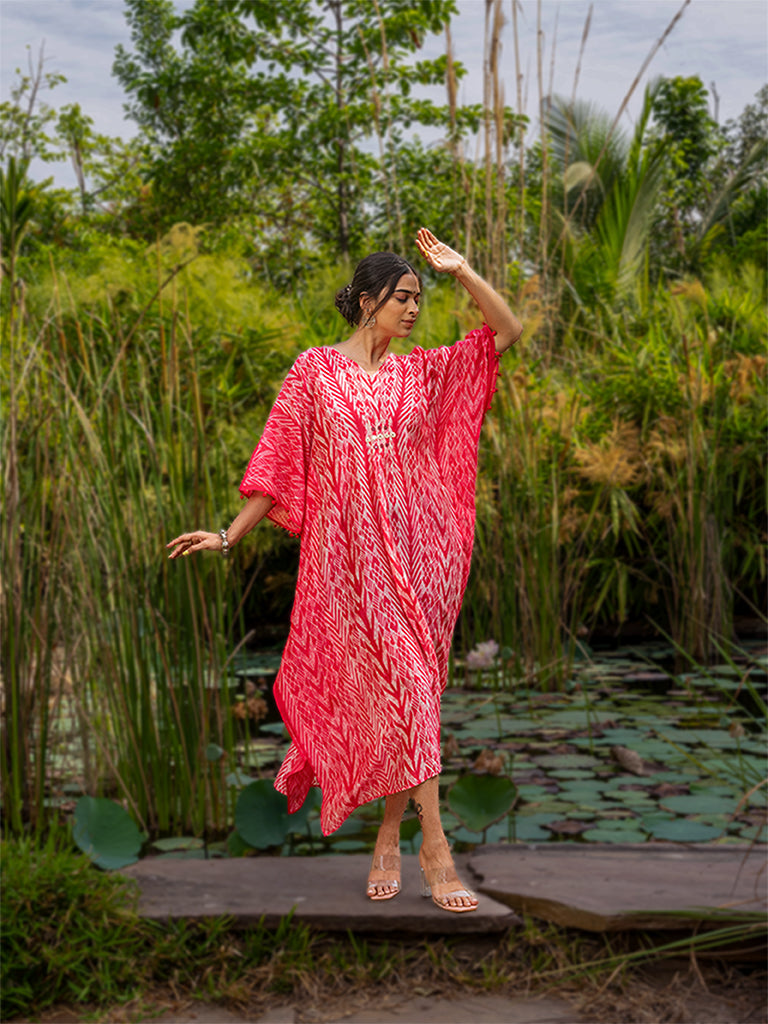 Shibori Pleated Kaftan with Mirror work
