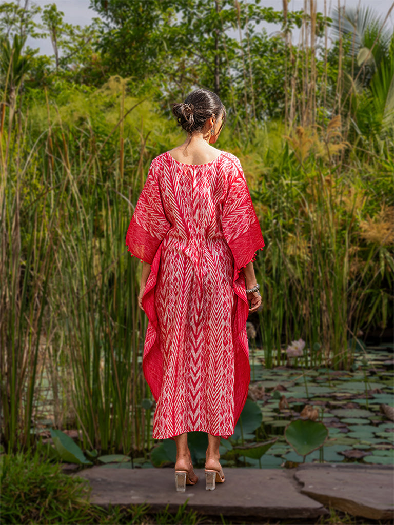Shibori Pleated Kaftan with Mirror work