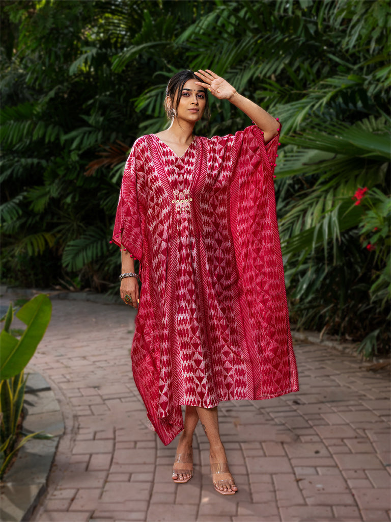 Shibori Pleated Kaftan with Mirror work