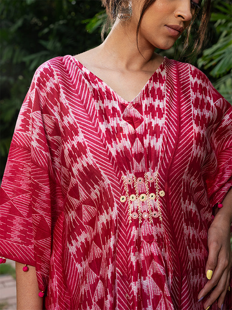 Shibori Pleated Kaftan with Mirror work