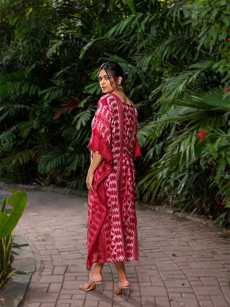 Shibori Pleated Kaftan with Mirror work