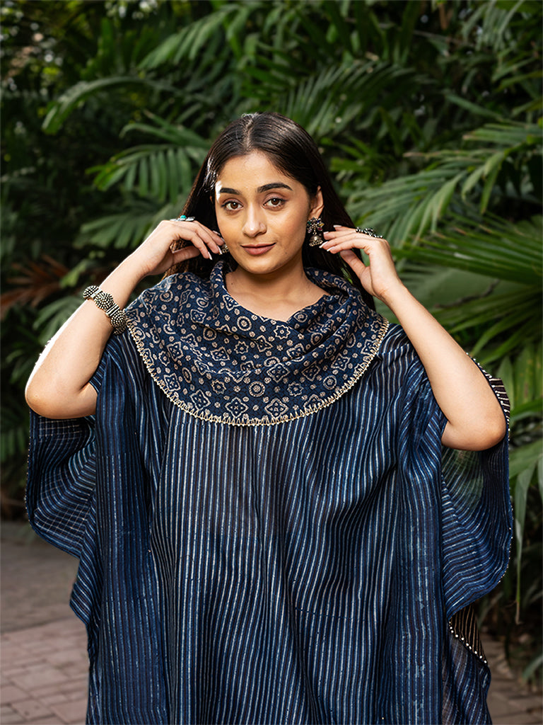 Cowl Neck Striped Ajrakh Kaftan