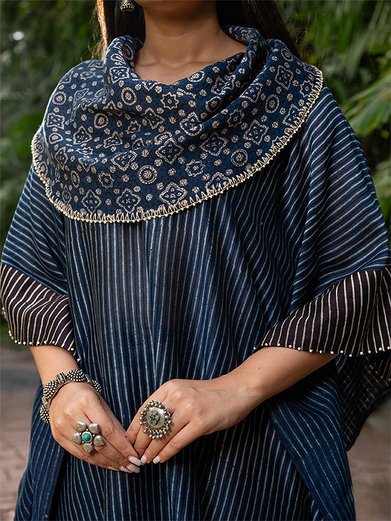 Cowl Neck Striped Ajrakh Kaftan