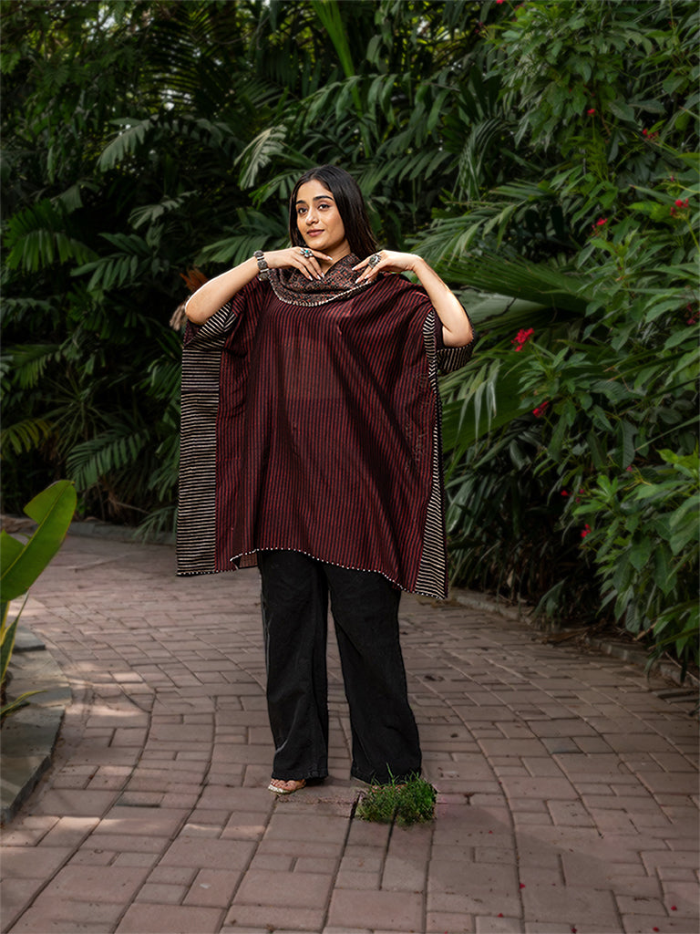 Cowl Neck Striped Ajrakh Kaftan