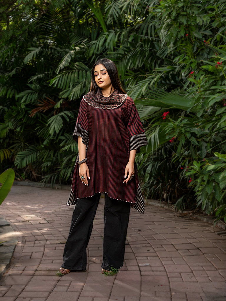 Cowl Neck Striped Ajrakh Kaftan