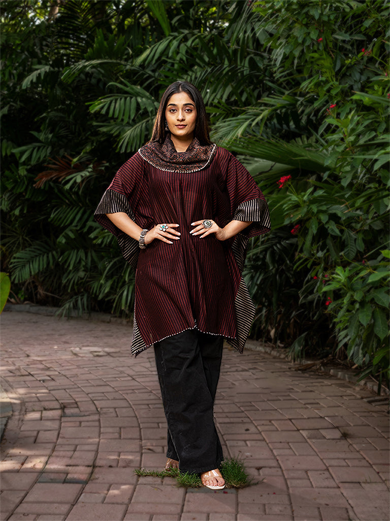 Cowl Neck Striped Ajrakh Kaftan