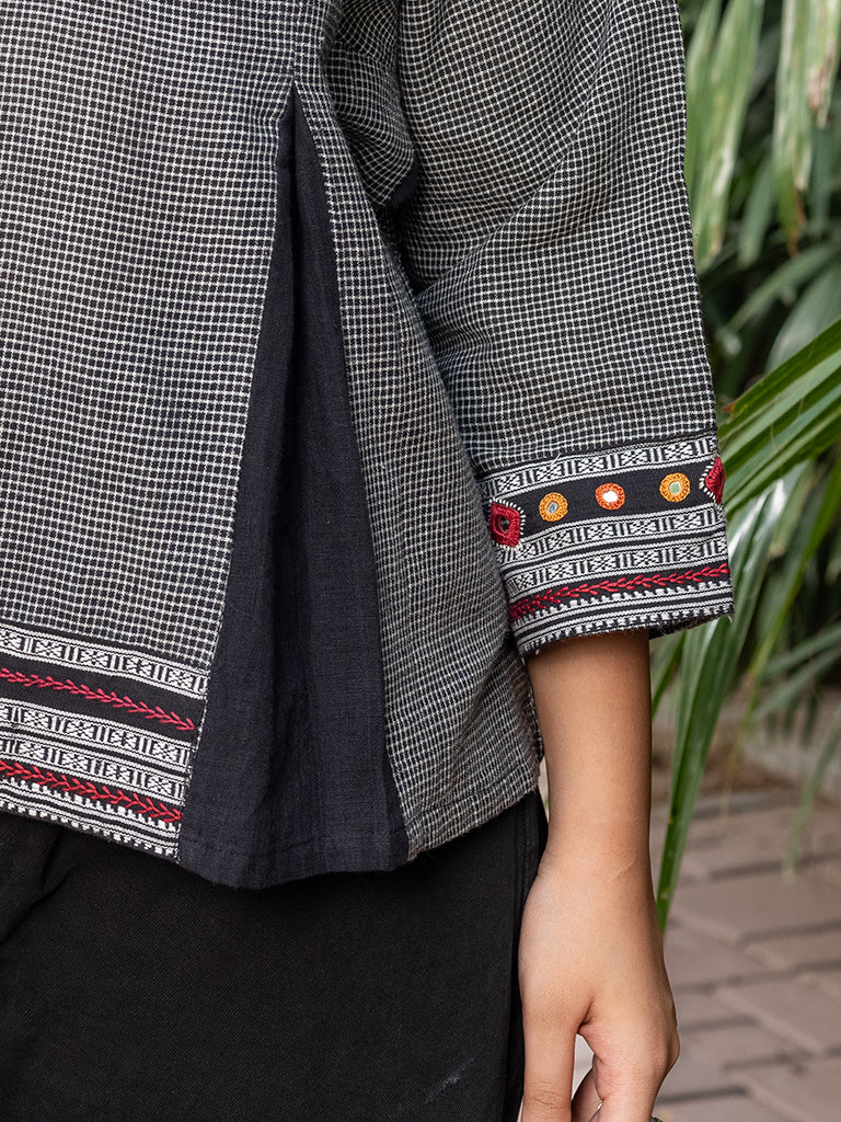 Karnataka Weave Box Pleated Top With Hand Work