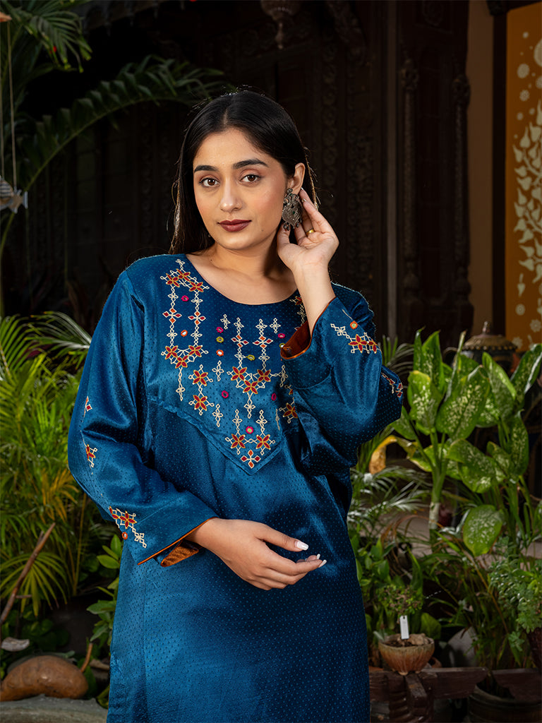 Mashru Kurta Set with Aari and Mirror Work
