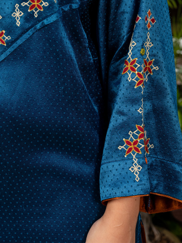 Mashru Kurta Set with Aari and Mirror Work