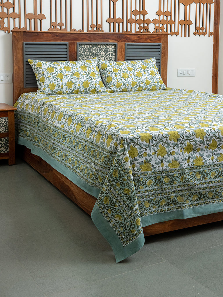 Floral Hand-Block Printed Bedsheet