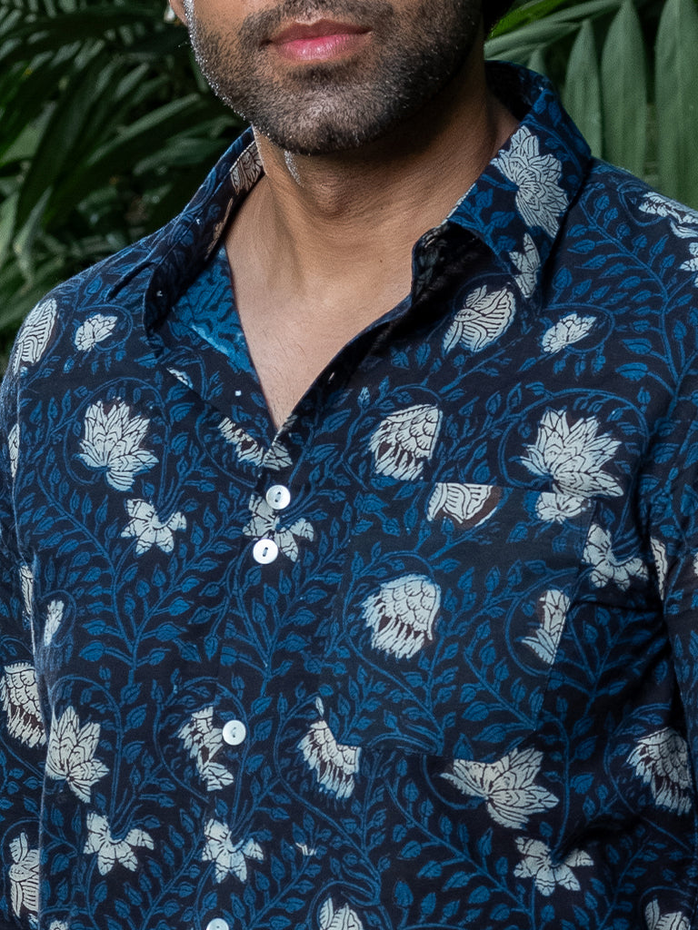 Blue Bagru Block Print Shirt