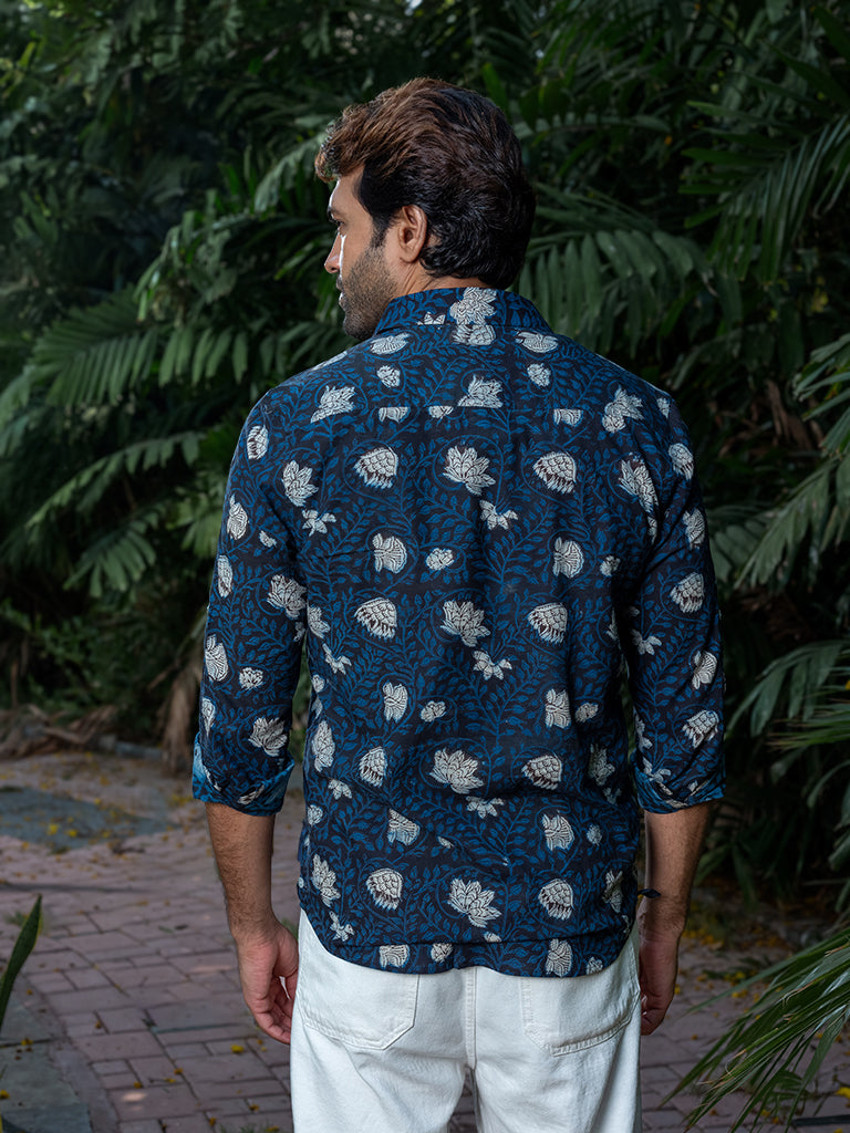 Blue Bagru Block Print Shirt