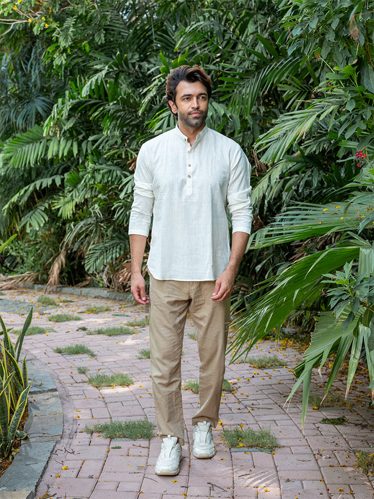 Handwoven Off-White Khadi Short Kurta
