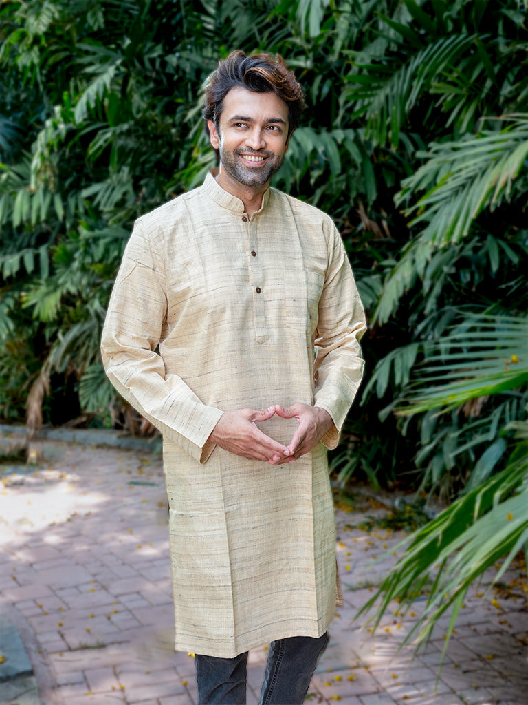 Handwoven Khadi Silk Cream Long Kurta