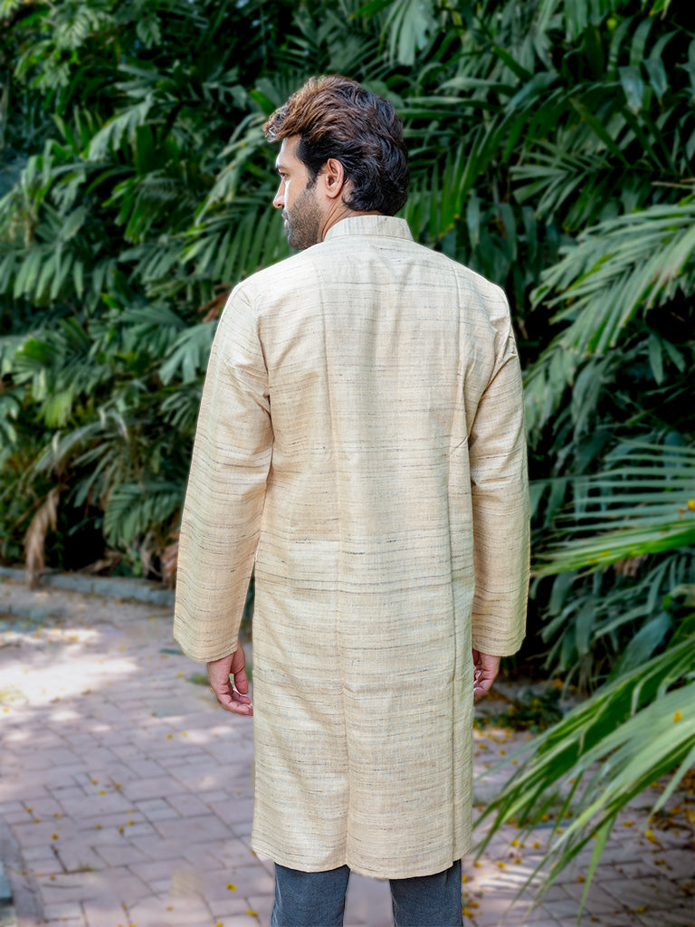 Handwoven Khadi Silk Cream Long Kurta