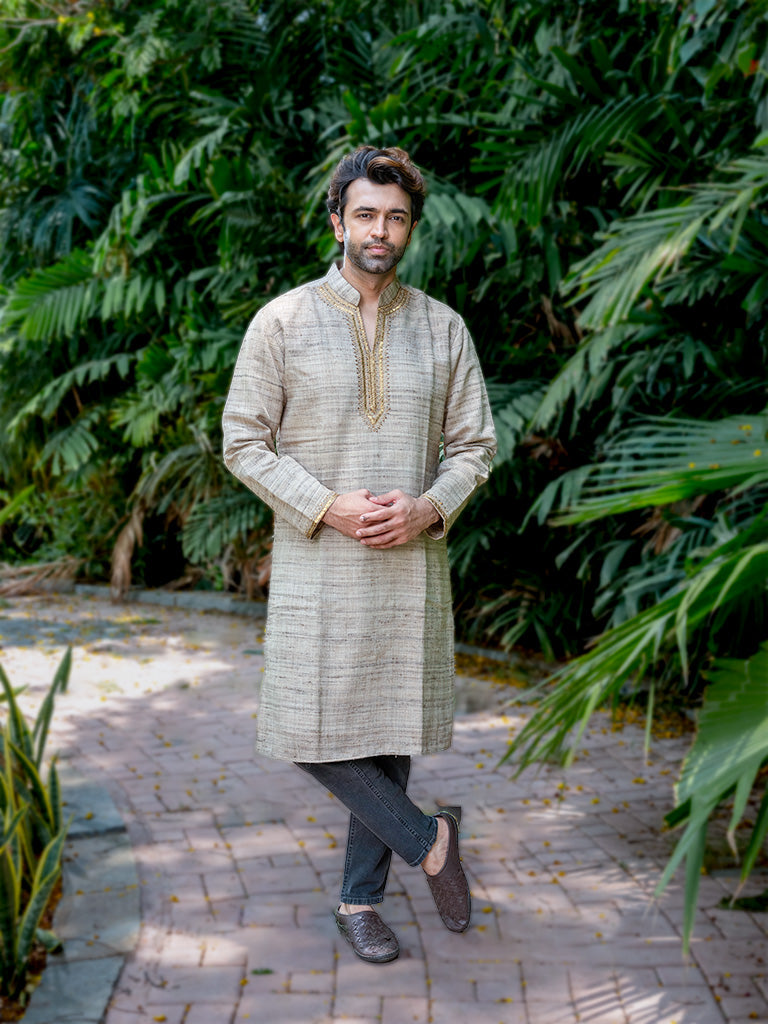 Raw Silk Kurta With Marodi Hand Embroidery