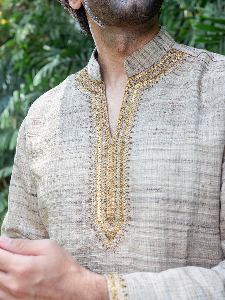 Raw Silk Kurta With Marodi Hand Embroidery