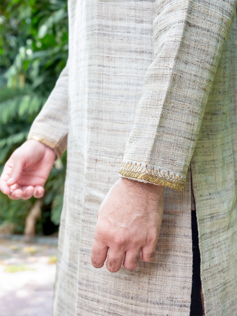 Raw Silk Kurta With Marodi Hand Embroidery