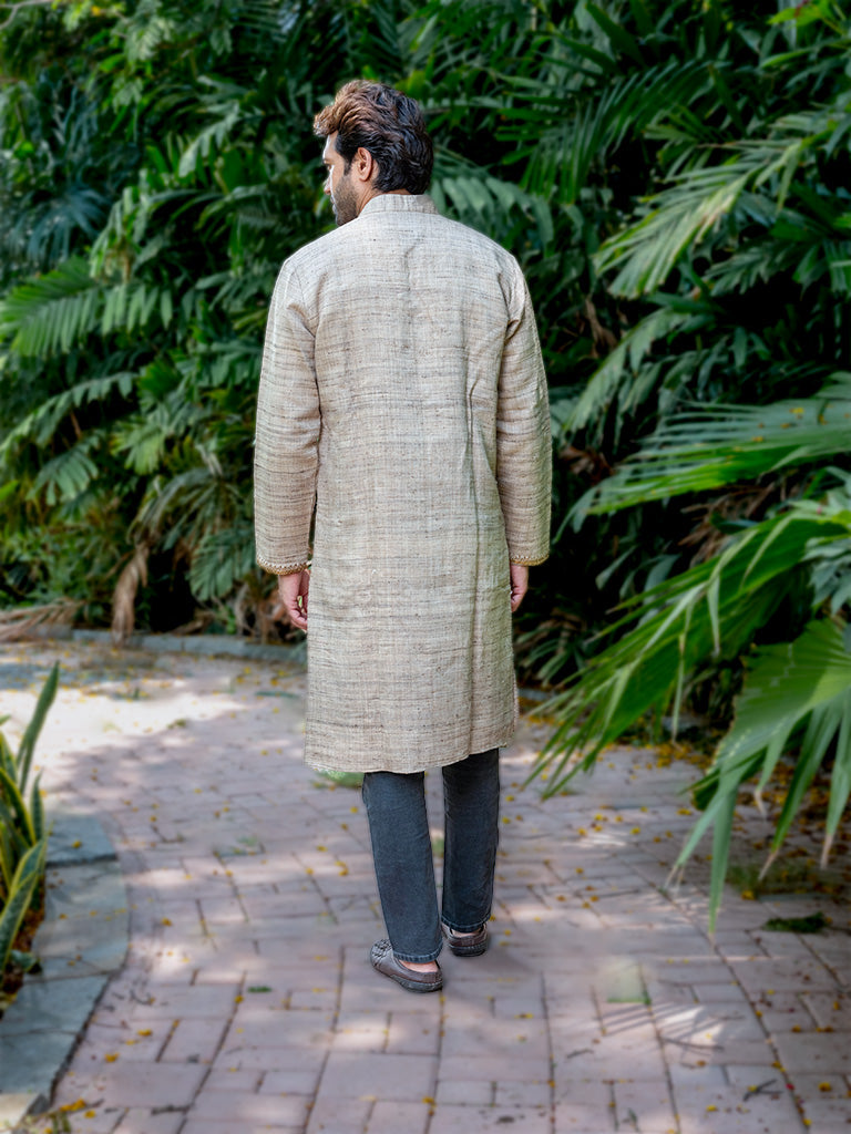 Raw Silk Kurta With Marodi Hand Embroidery