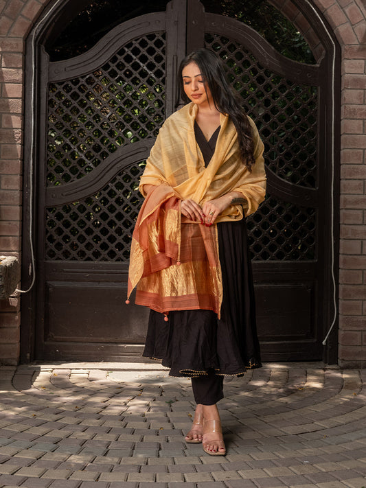 Cream Chanderi Phat Work Dupatta