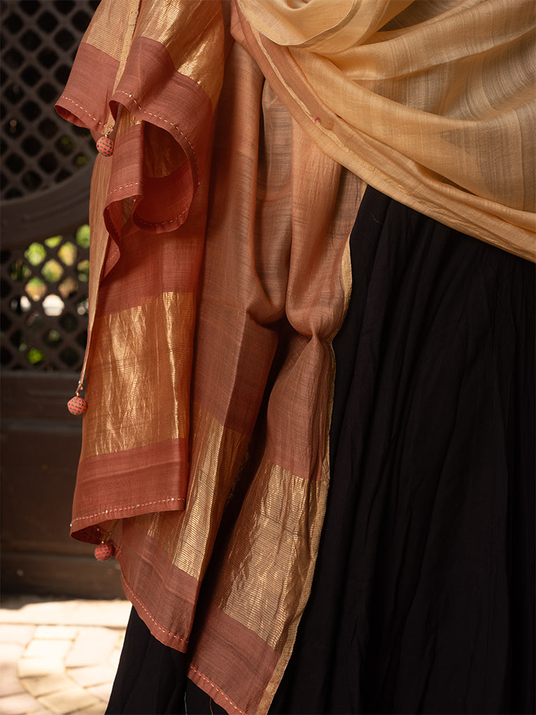 Cream Chanderi Phat Work Dupatta